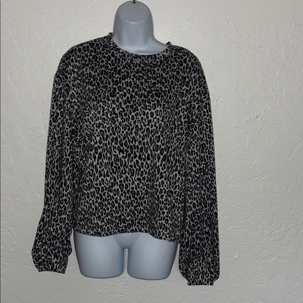 Leopard Print Crewneck Sweatshirt - Black